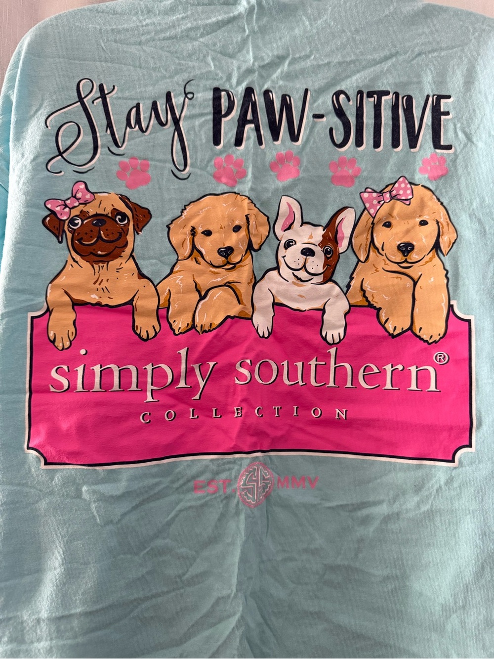 Simply Southern Mint Blue Long Sleeve Tee with Pink Logo - Picture 5 of 6